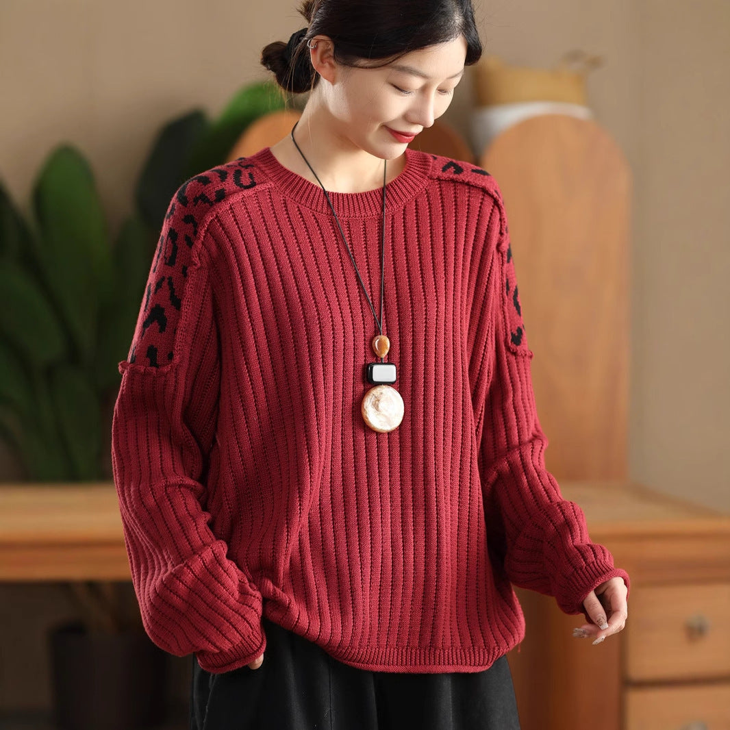 WildAura-Leopard Shoulder Pullover