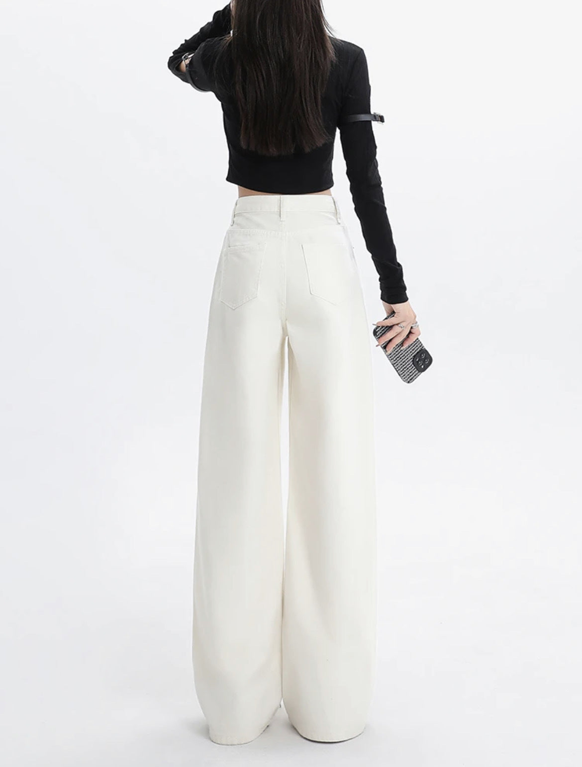 Alveria—Draped High-Waist White Denim