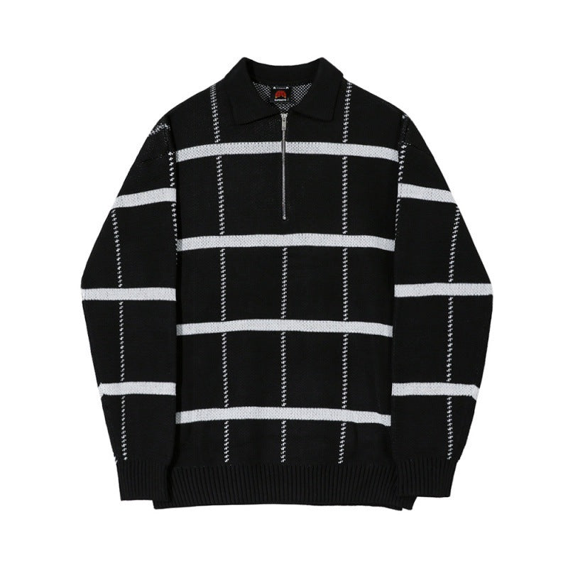 GridLine—Check Pattern Lapel Knit Sweater