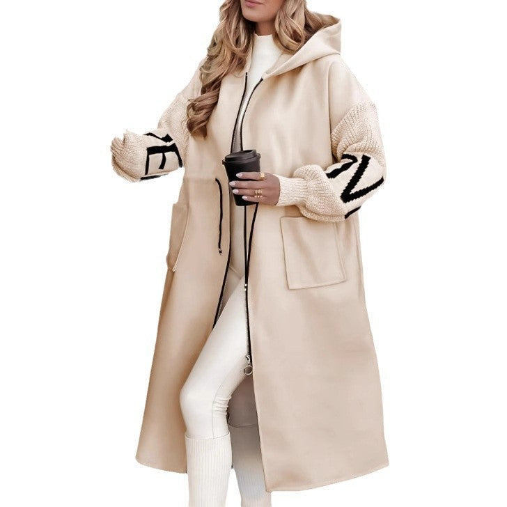 Velmora—Hooded Knit-Sleeve Trench Coat
