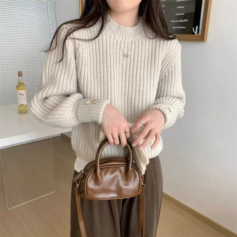 SoftAura —Long Sleeve Retro Knit Sweater