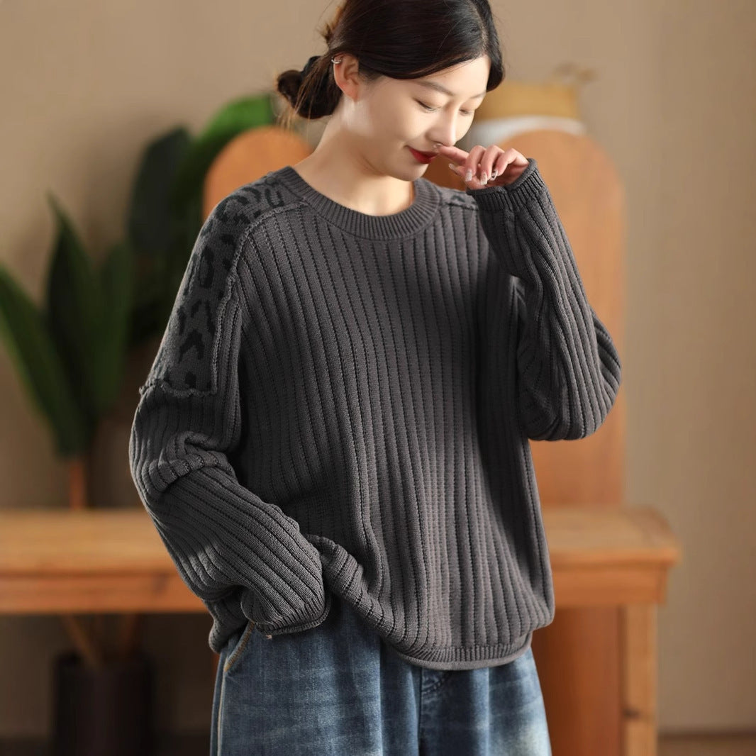 WildAura-Leopard Shoulder Pullover