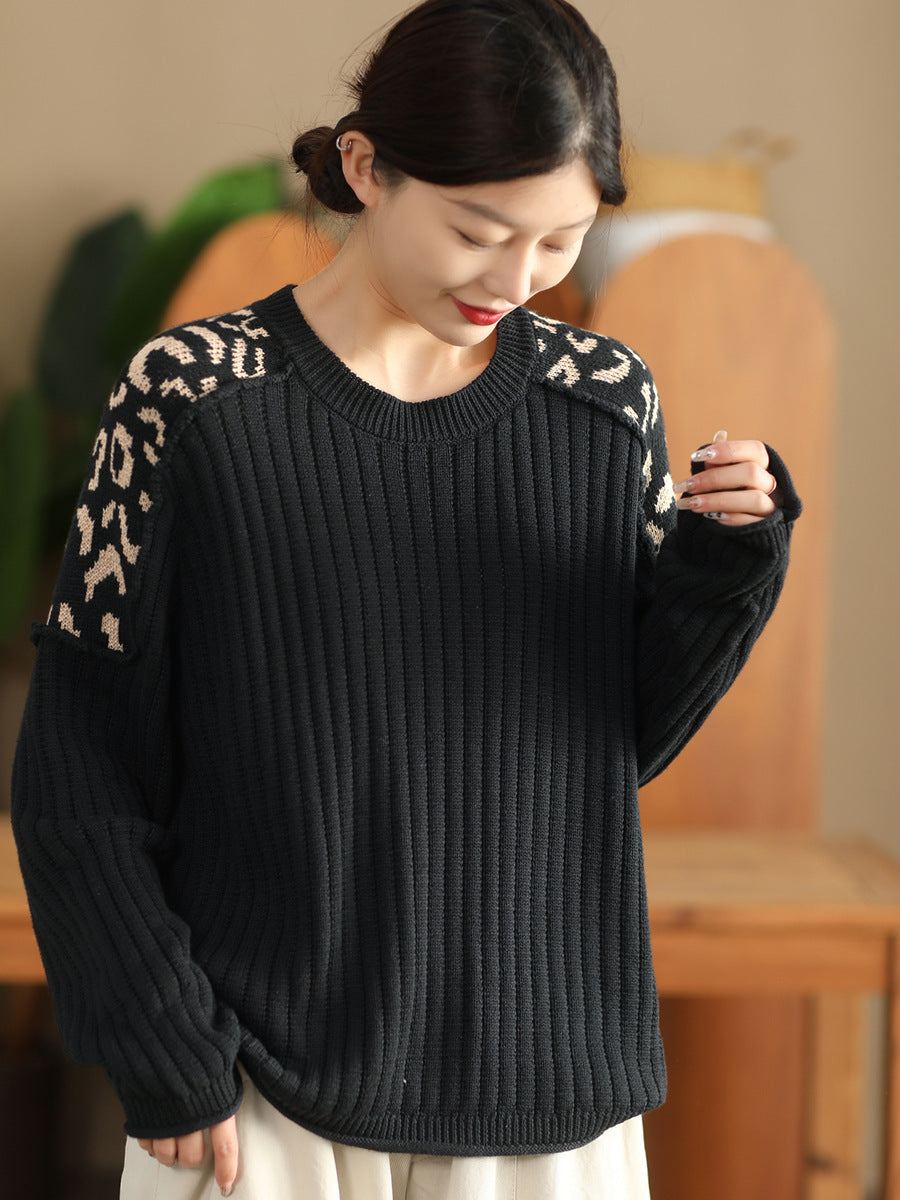 WildAura-Leopard Shoulder Pullover