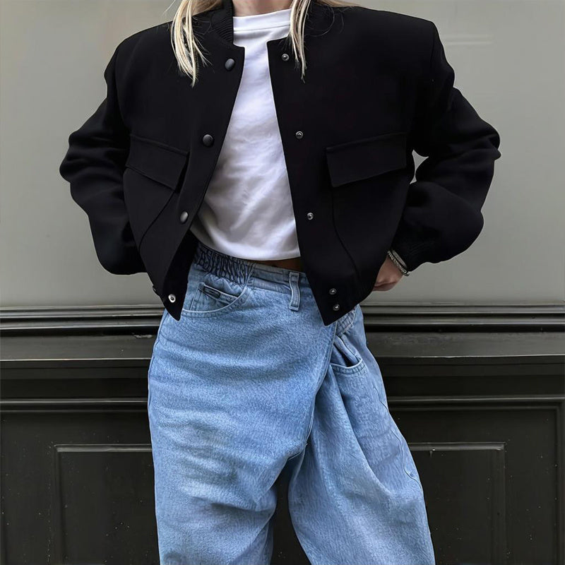 UrbanChic Cropped Baseball Jacket