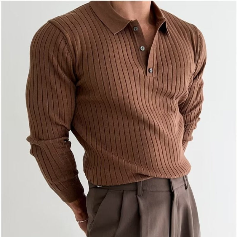 PrimeKnit—Lapel Polo Striped Sweater