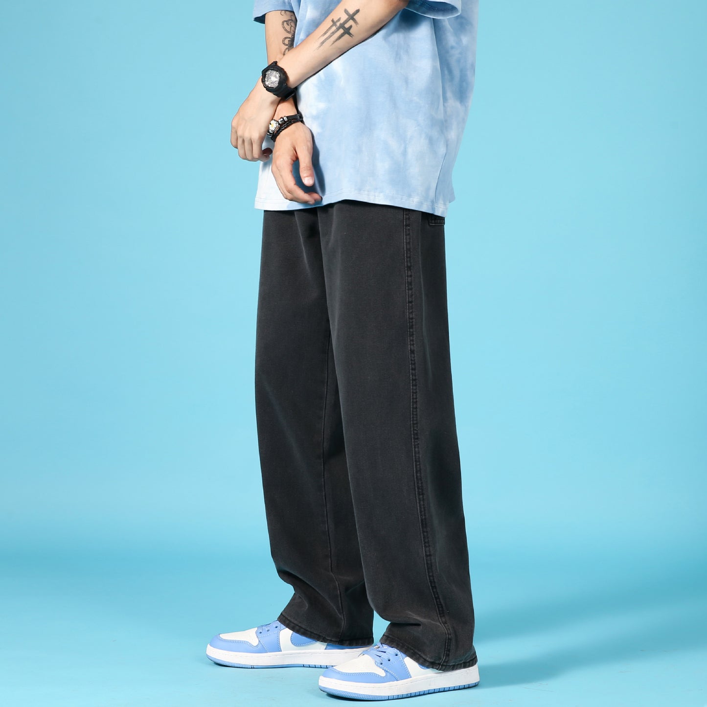 Dravon—Straight Loose Cargo Denim Jeans