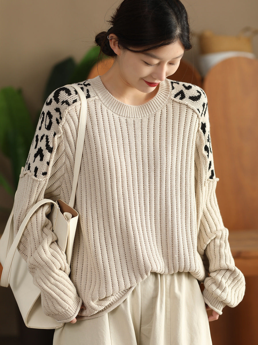 WildAura-Leopard Shoulder Pullover