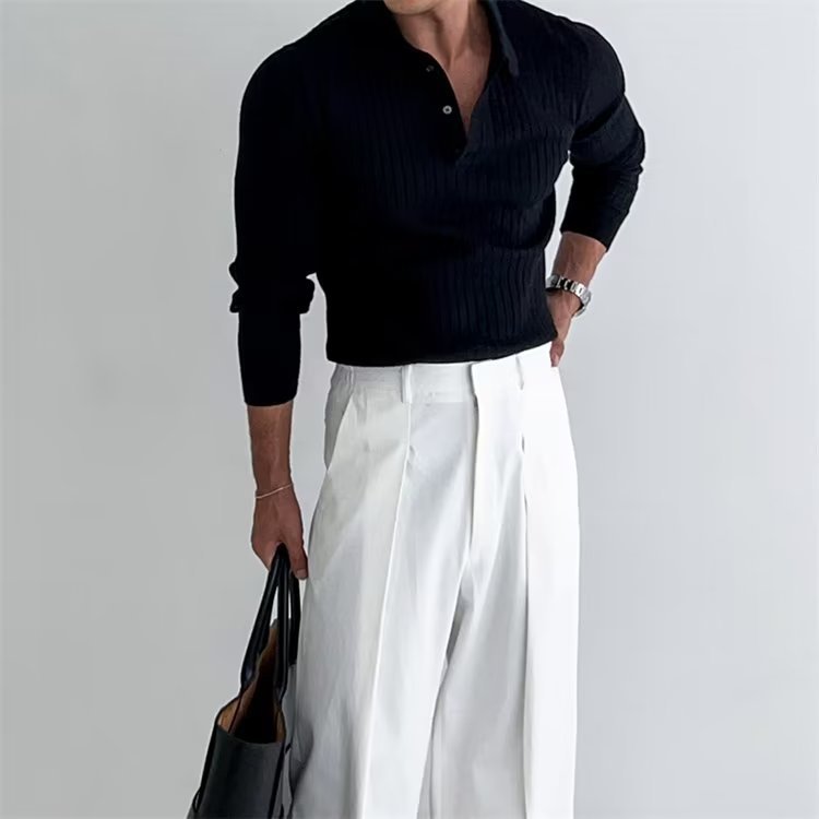 PrimeKnit—Lapel Polo Striped Sweater