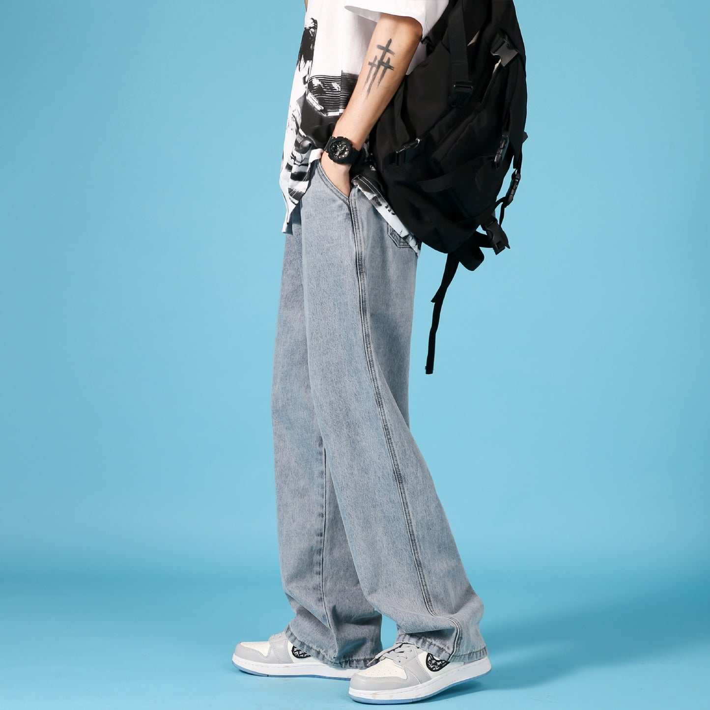 Dravon—Straight Loose Cargo Denim Jeans