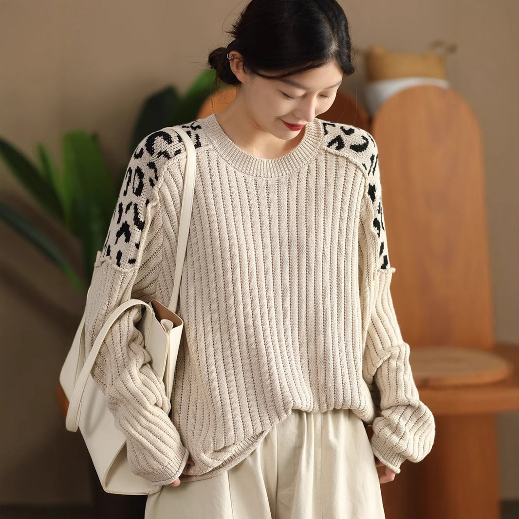 WildAura-Leopard Shoulder Pullover