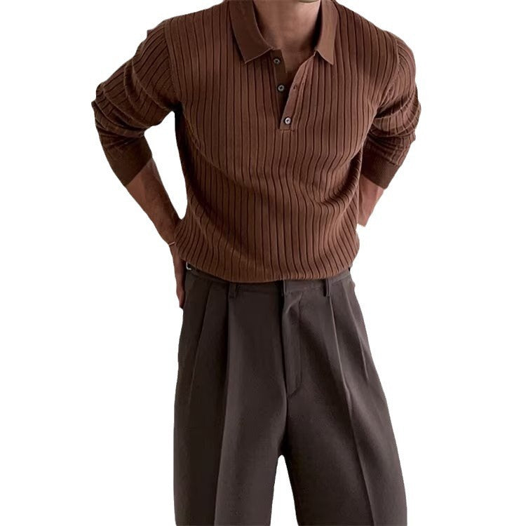 PrimeKnit—Lapel Polo Striped Sweater