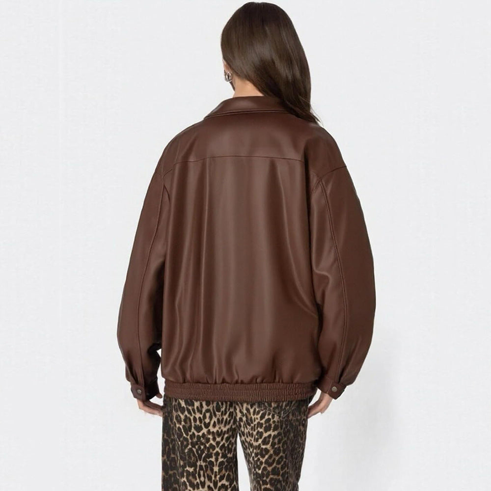 Aurevia Oversized Leather Jacket - Biker Style