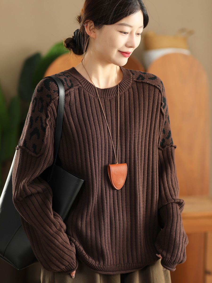 WildAura-Leopard Shoulder Pullover
