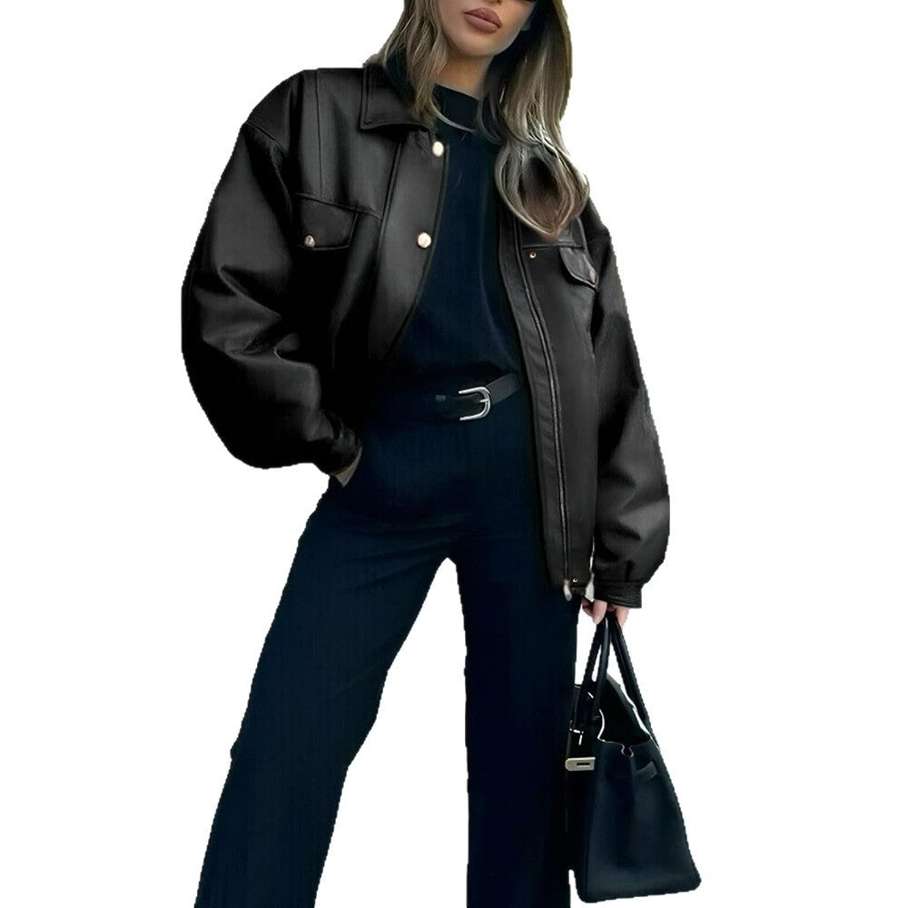 Aurevia Oversized Leather Jacket - Biker Style