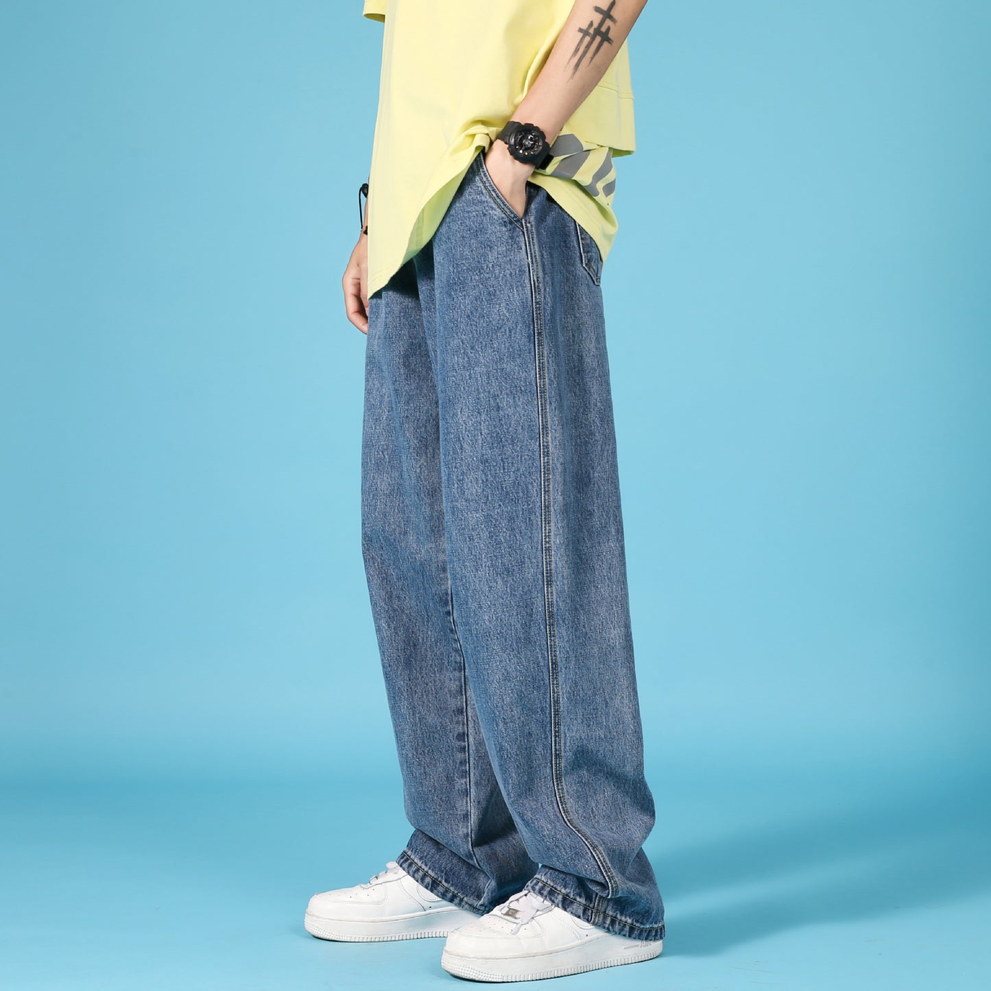 Dravon—Straight Loose Cargo Denim Jeans