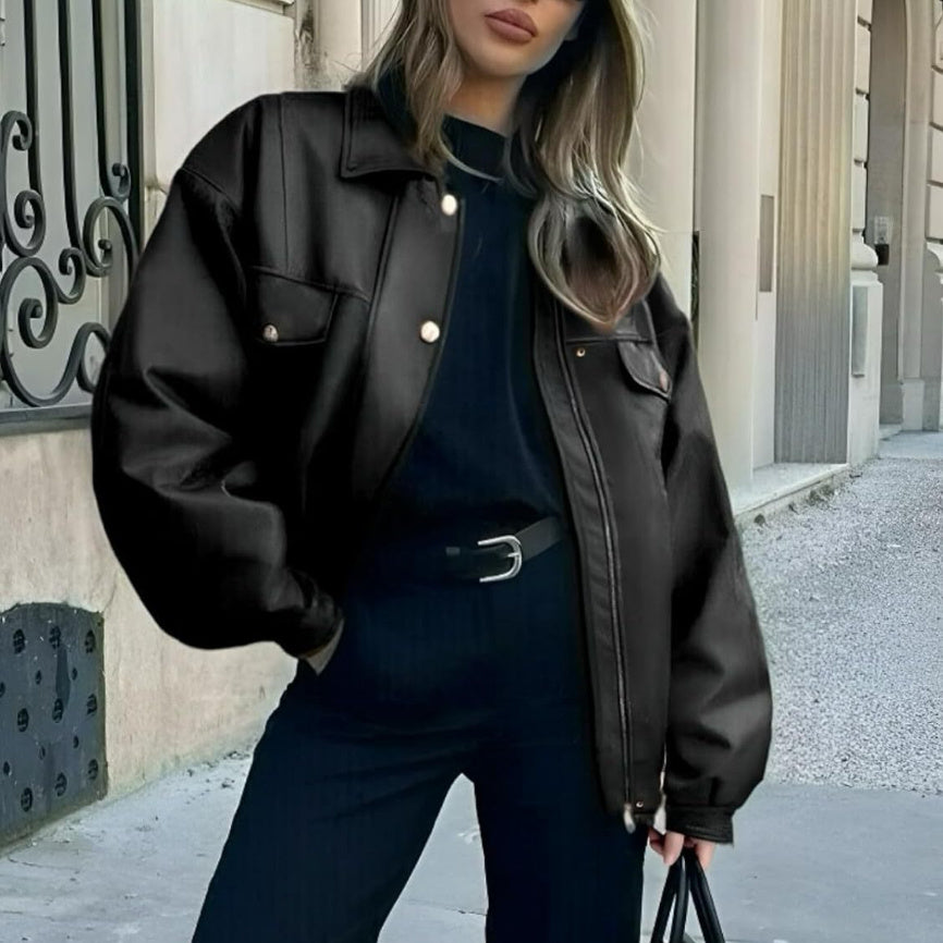 Aurevia Oversized Leather Jacket - Biker Style