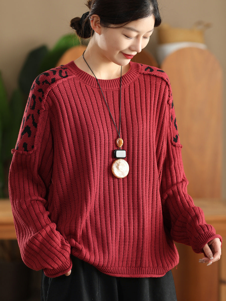 WildAura-Leopard Shoulder Pullover