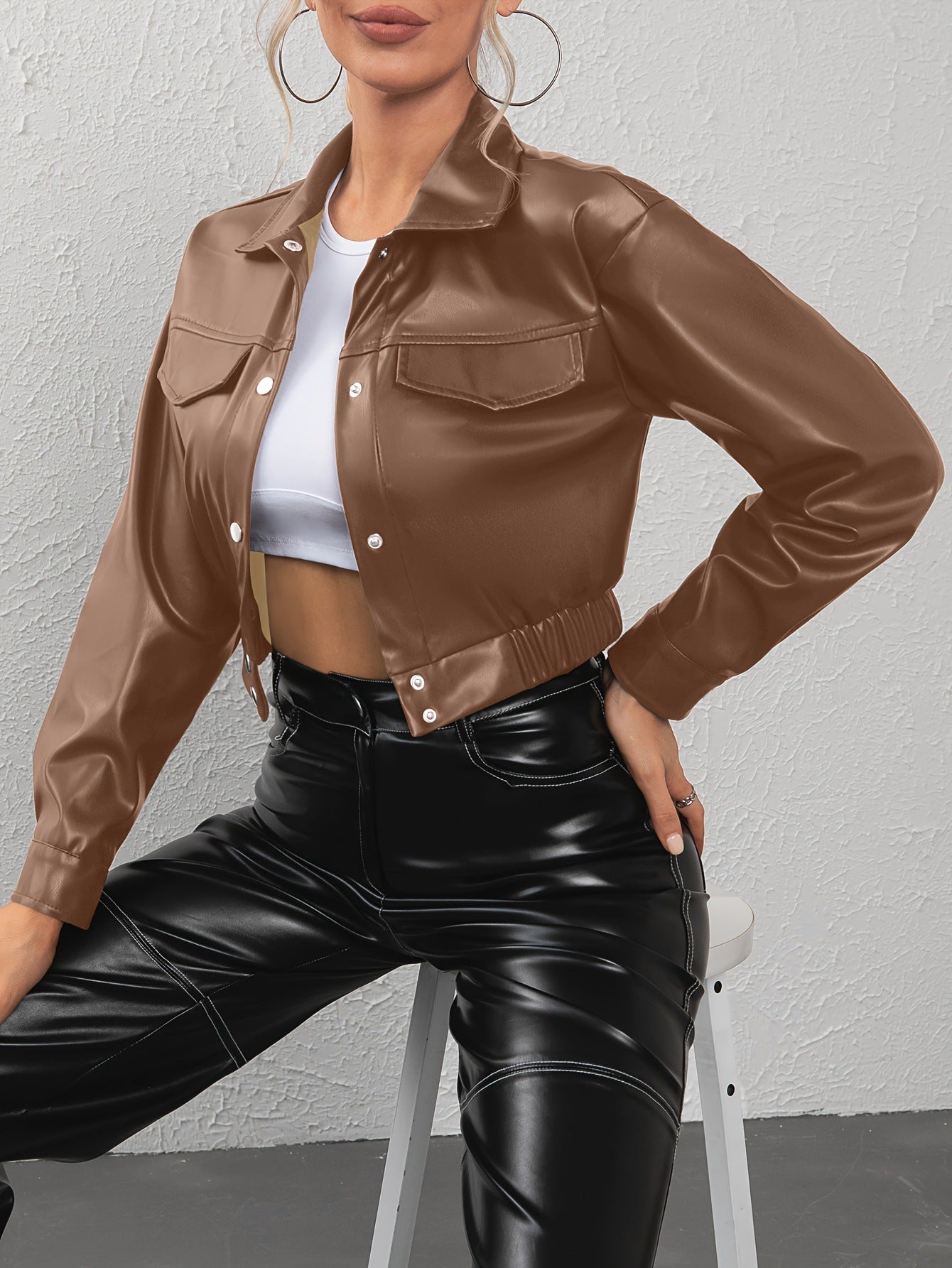 LuxeEdge—Faux Leather Crop Jacket