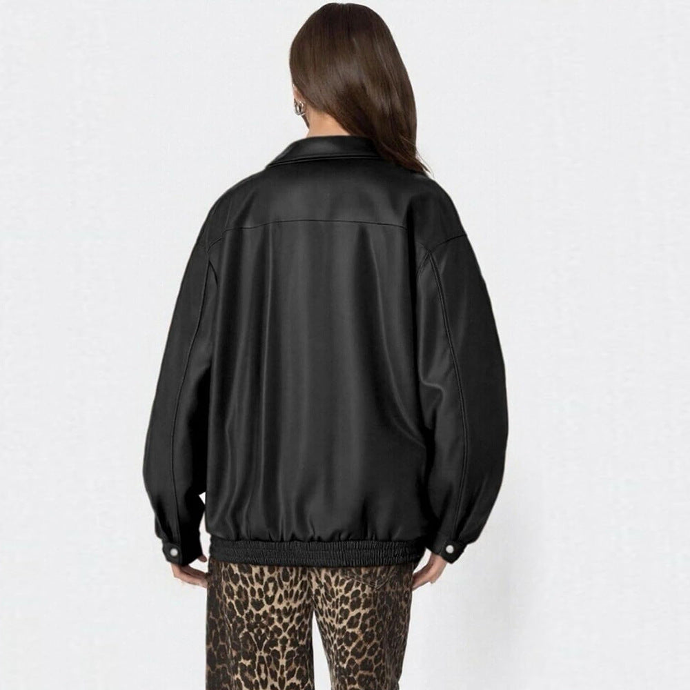 Aurevia Oversized Leather Jacket - Biker Style