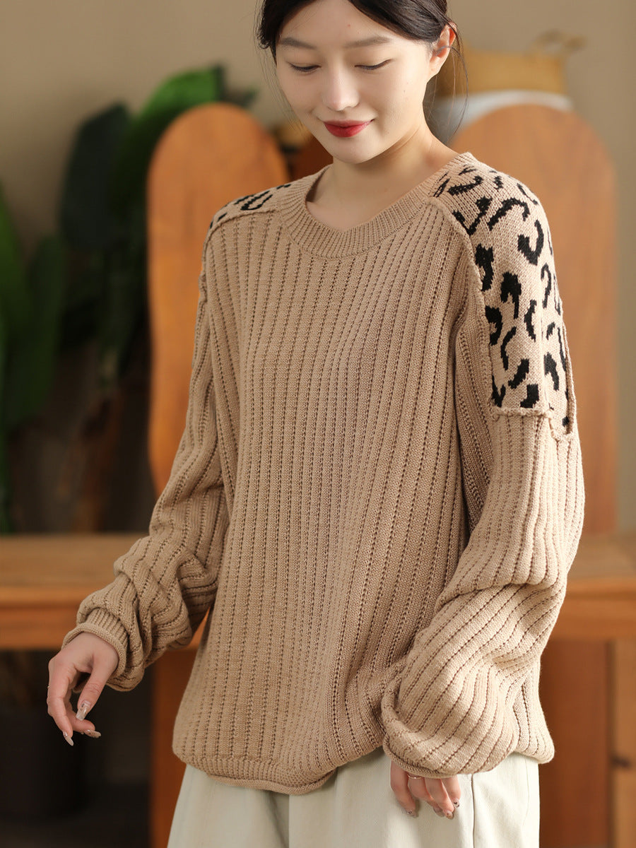 WildAura-Leopard Shoulder Pullover