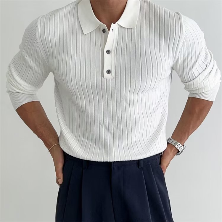 PrimeKnit—Lapel Polo Striped Sweater