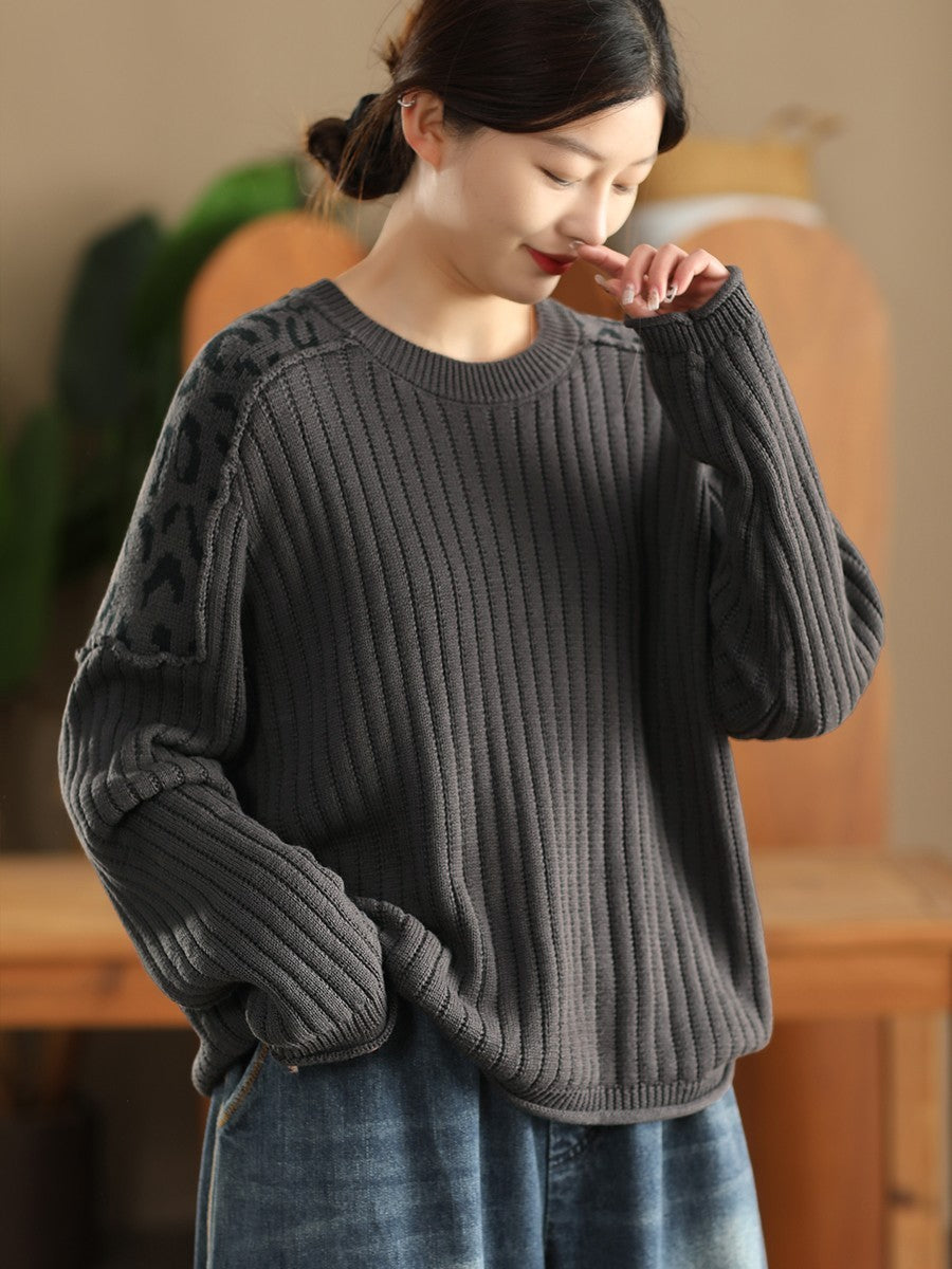 WildAura-Leopard Shoulder Pullover