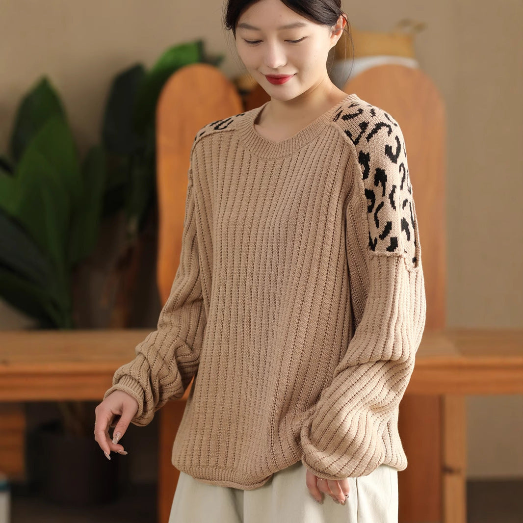 WildAura-Leopard Shoulder Pullover