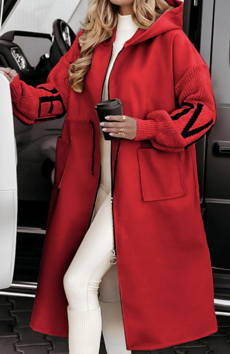 Velmora—Hooded Knit-Sleeve Trench Coat