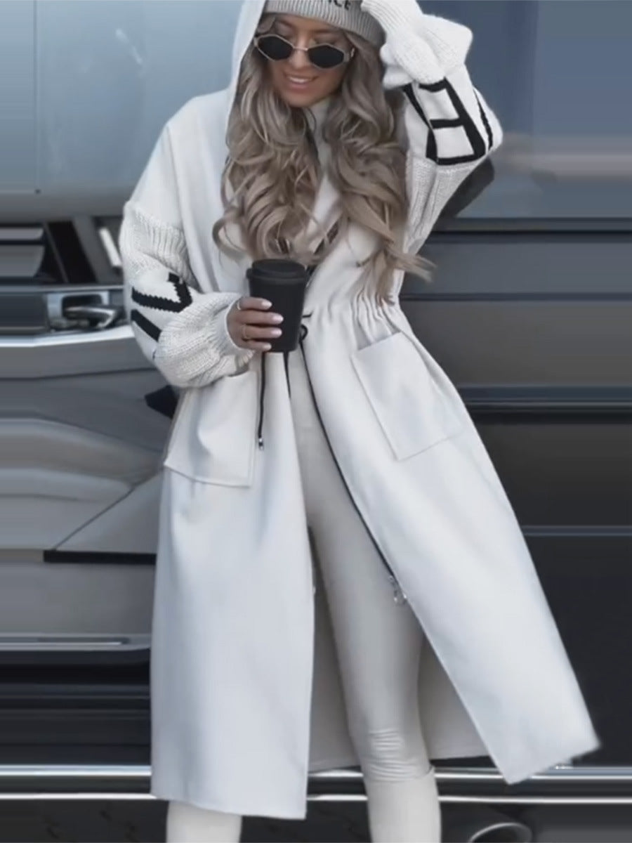 Velmora—Hooded Knit-Sleeve Trench Coat