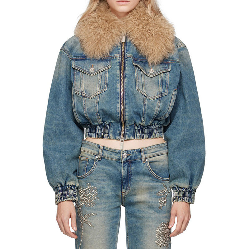LuxeFur—Quilted Denim Jacket
