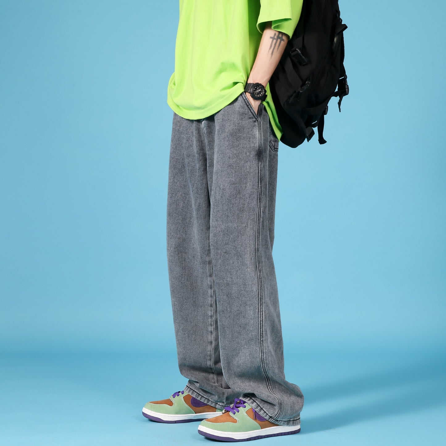 Dravon—Straight Loose Cargo Denim Jeans