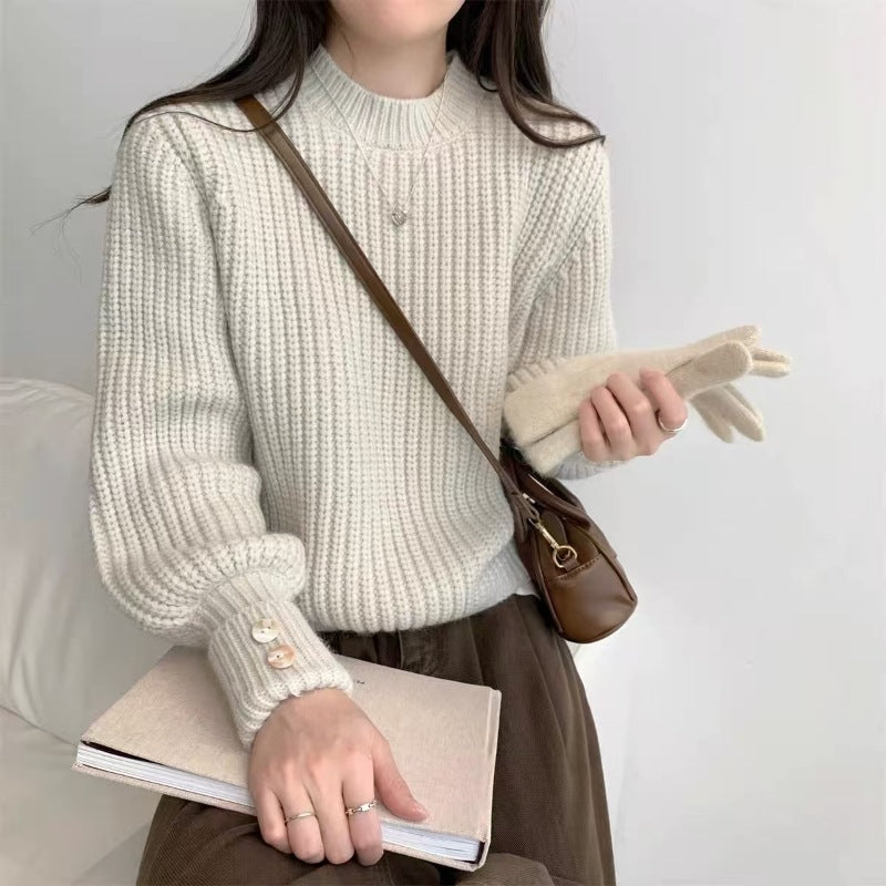 SoftAura —Long Sleeve Retro Knit Sweater