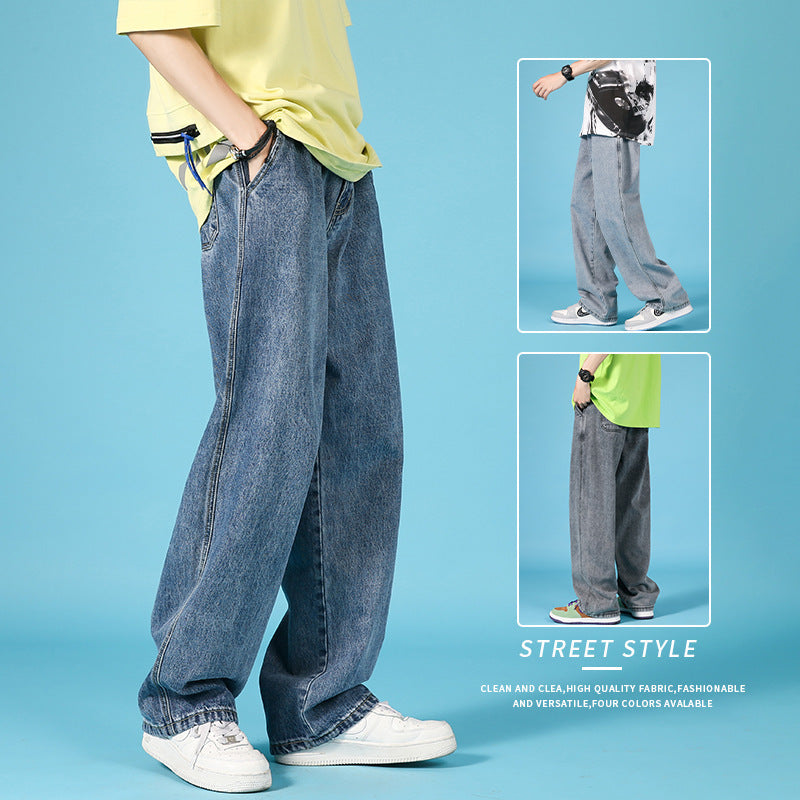 Dravon—Straight Loose Cargo Denim Jeans