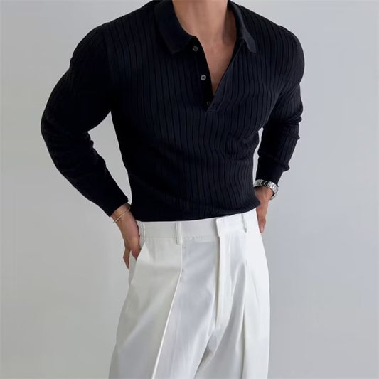 PrimeKnit—Lapel Polo Striped Sweater
