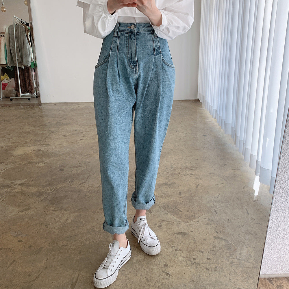 Averra—High-Waist Pleated Korean Denim