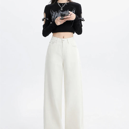 Alveria—Draped High-Waist White Denim