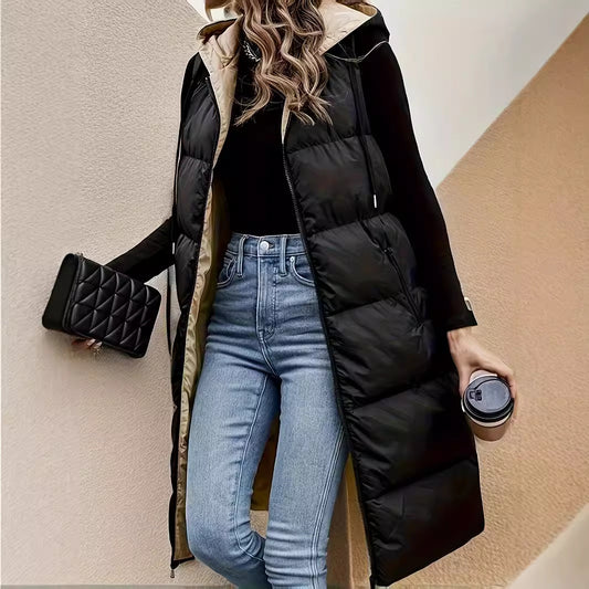Ardelle—French Zipper Hooded Puffer Vest