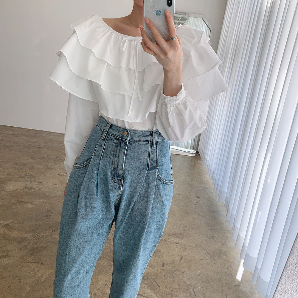 Averra—High-Waist Pleated Korean Denim
