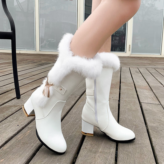 FrostLuxe—High Heel Fur Trimmed Boots