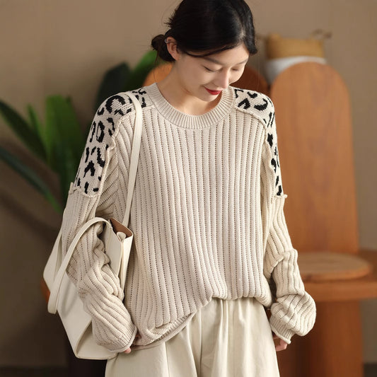 WildAura-Leopard Shoulder Pullover