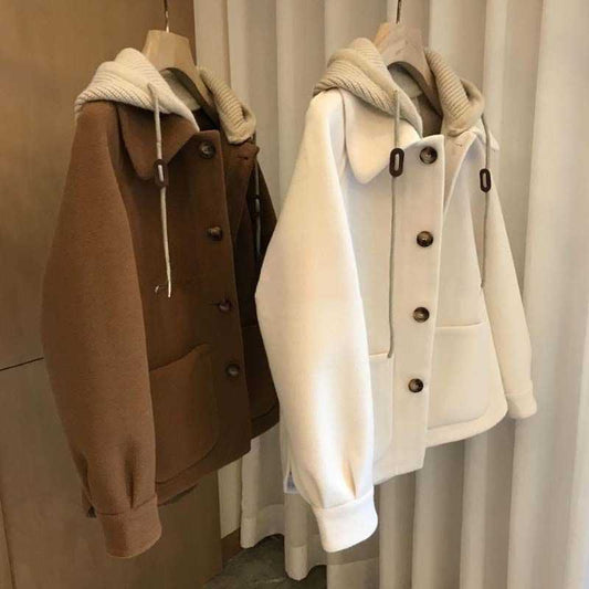 Élancia—Cozy Woolen Hooded Jacket