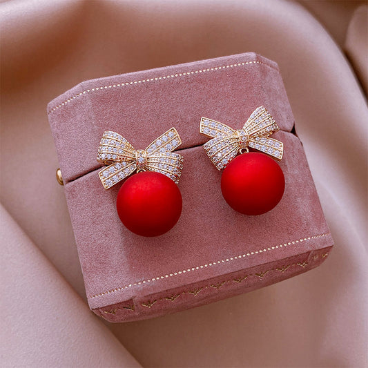 GlamLuxe—Christmas Red Bow Earrings