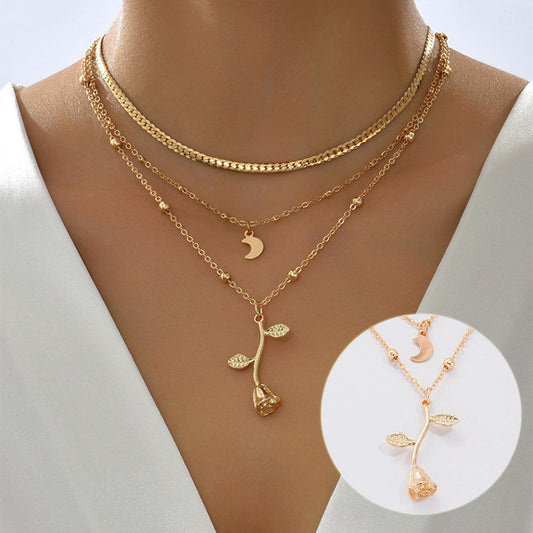 LunaBloom—Layered Gold Moon Necklace