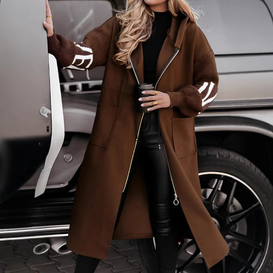 Velmora—Hooded Knit-Sleeve Trench Coat