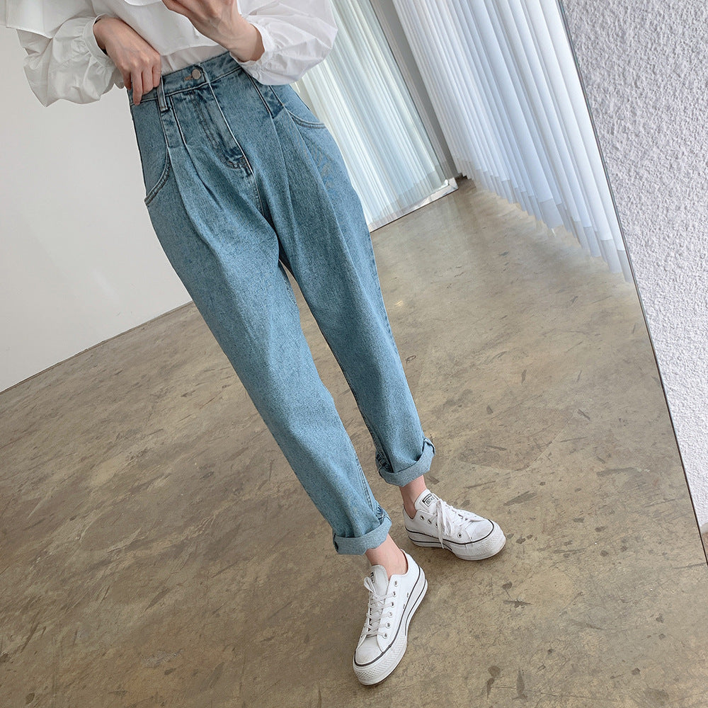 Averra—High-Waist Pleated Korean Denim