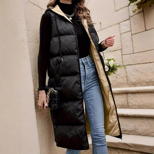 Ardelle—French Zipper Hooded Puffer Vest