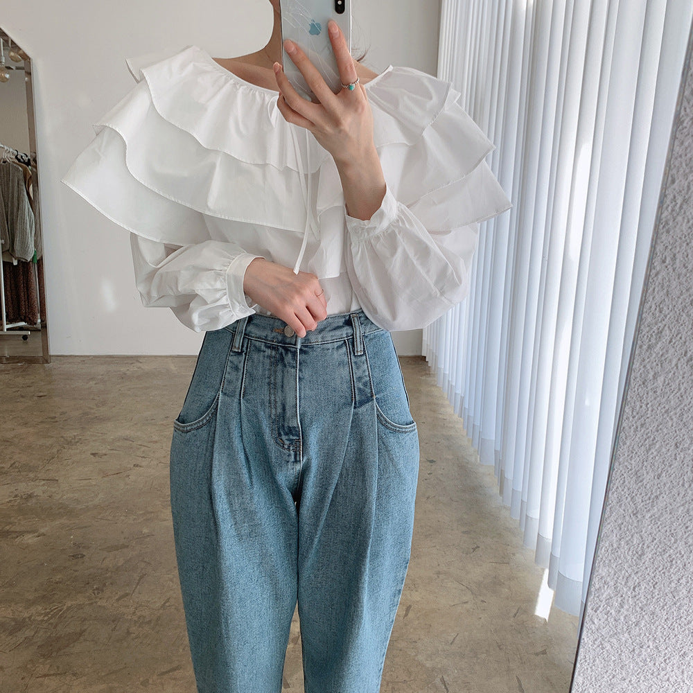 Averra—High-Waist Pleated Korean Denim